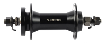 Втулка передняя SHUNFENG FATBIKE SF-A224F алюминиевая под диск, ось 3/8, длина 175мм, OLD:135, промподшипники, на гайках (2024)