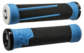 Ручки на руль Odi AG2 для DH чёрные с голубым, 135 мм (2021)
