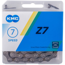 Цепь для велосипеда KMC Z-7 для на 6-7 скоростей,  толщина пина 7,3мм с замком в коробке, серо-коричневая (2024)