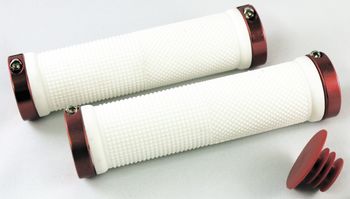 Ручки на руль Clarks CL0201 резиновые 130мм с 2 фиксат. бело-красные анодир. (2021)