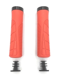 Ручки на руль XLINE OneSideLock 135мм резиновые, новый антискольз. дизайн, c 1 черн. фикс. красные (2021)