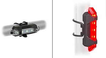 Комплект фонарей Author (фара+фонарь) Stake Mini USB, быстросъемные, 3 функции, белый перед. красный зад, 5/5 диодов, 4/4 режима, USB Li-ion (2021)