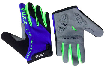 Перчатки детские FUZZ PRO RACE с длинными пальцами, с петельками, на липучке, неон сине-зеленый (2021)