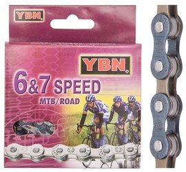 Цепь для велосипеда YBN S50 для 5/6/7 скоростей, 114-116 звеньев, коричневая/тёмно-синяя (2022)