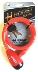 Велозамок Horst 12х650 мм, автоматический на ключе, тросовый, красный (2021)