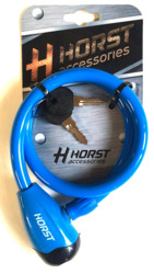Велозамок Horst 12х650 мм, автоматический на ключе, тросовый, синий (2021)