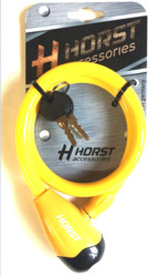 Велозамок Horst 12х650 мм, автоматический на ключе, тросовый, жёлтый (2021)