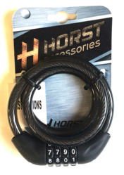 Велозамок Horst кодовый (4 разряда), 10х800 мм, трос, черный (2021)