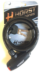 Велозамок Horst 10х1200 мм, автоматический, на ключе, трос, с защитой, черный (2021)