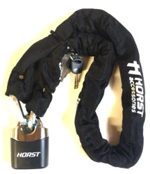 Велозамок Horst цепь, 10х1200мм, на ключ, с навесным замком, тканевый чехол, черный (2021)