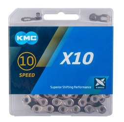 Цепь для велосипеда KMC X-10 на 10 ск., 116 звеньев, с замком GL599R, черно-серебристая (2022)