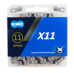 Цепь для велосипеда KMC X-11 + замок СL555R, на 11 скоростей, серебристо-черная  (2023)