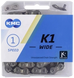 Цепь для велосипеда KMC K1S Wide, на 1 скорость, 112 звеньев, + замок CL710 в комплекте, серебристая (2024)