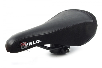 Седло спортивное Velo VL-7040-8 размер  248x140мм, рельсы Cr-Mo ø7мм, бамперы, чёрное, лого VELO (2022)