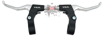 Тормозные ручки VLX BL04 под 2 пальца, V-brake/Disk, алюминий, чёрные-серебристые (2022)