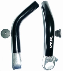 Рога на руль VLX BE01,  алюминиевые, кривые длинные, Ф 22,2 мм,  чёрно-серебряные (2020)