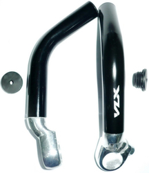 Рога на руль VLX BE02  алюминиевые, кривые длинные, Ф 22,2 мм, чёрно-серебряные (2020)
