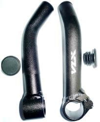 Рога на руль VLX BE03 алюминиевые, Ф 22,2 мм, кривые с насечкой, чёрные (2020)