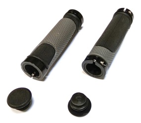 Ручки на руль TRIX HL-G308 длина 130 мм, 2-х компон., 2 черных фикс.,торцевые заглушки,черно-серые (2020)