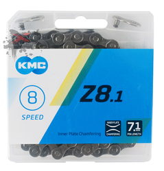Цепь для велосипеда KMC Z-8.1 на 6/7/ 8 скоростей, 116звеньев, пин 7.1мм, с замком в комплекте, серая (2022)