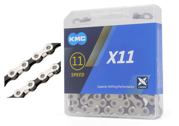 Цепь для велосипеда KMC X-11 + замок СL555R, на 11 скоростей, серебристо-черная (2021)